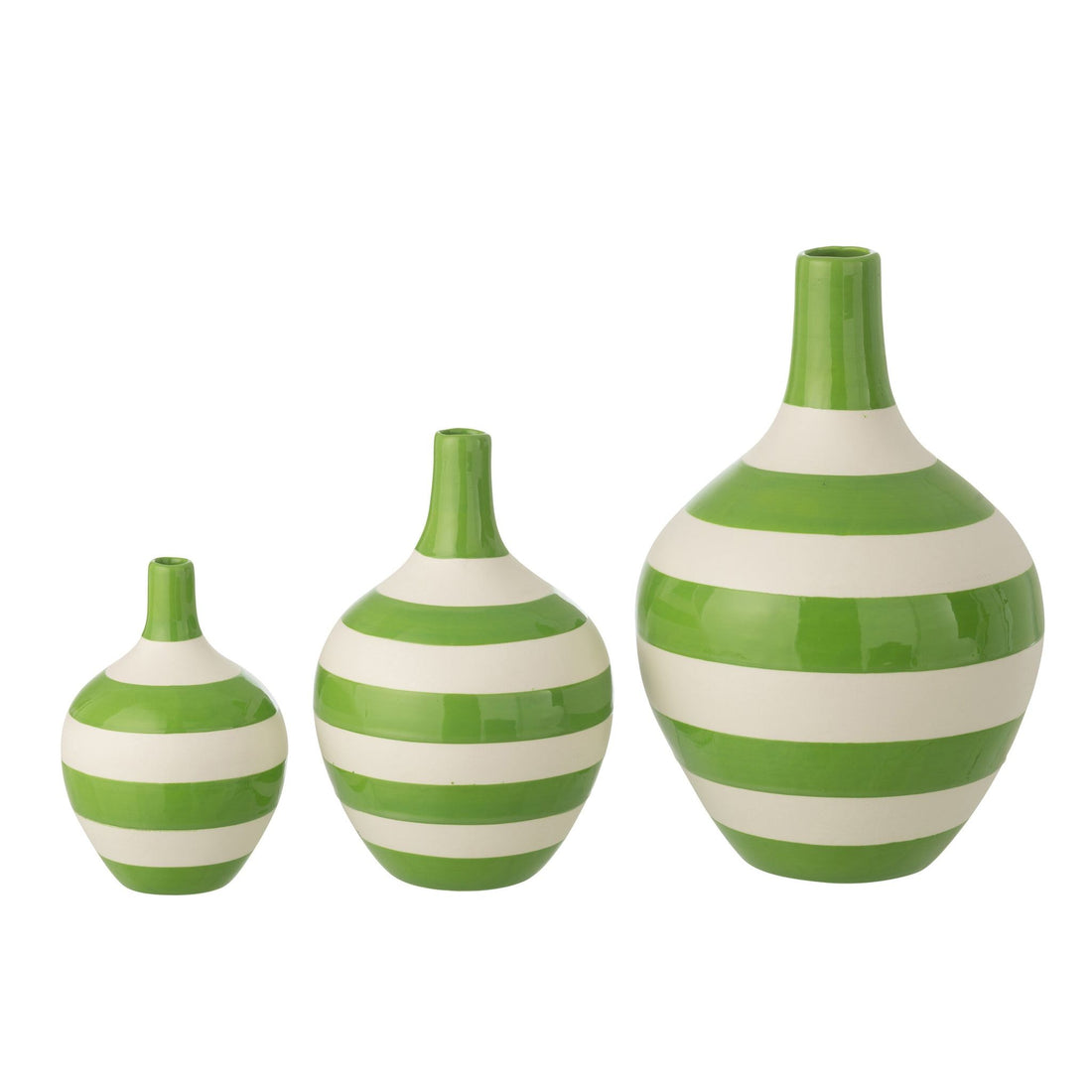 Set of 3 Striped Porcelain Vases White/Green J-Line