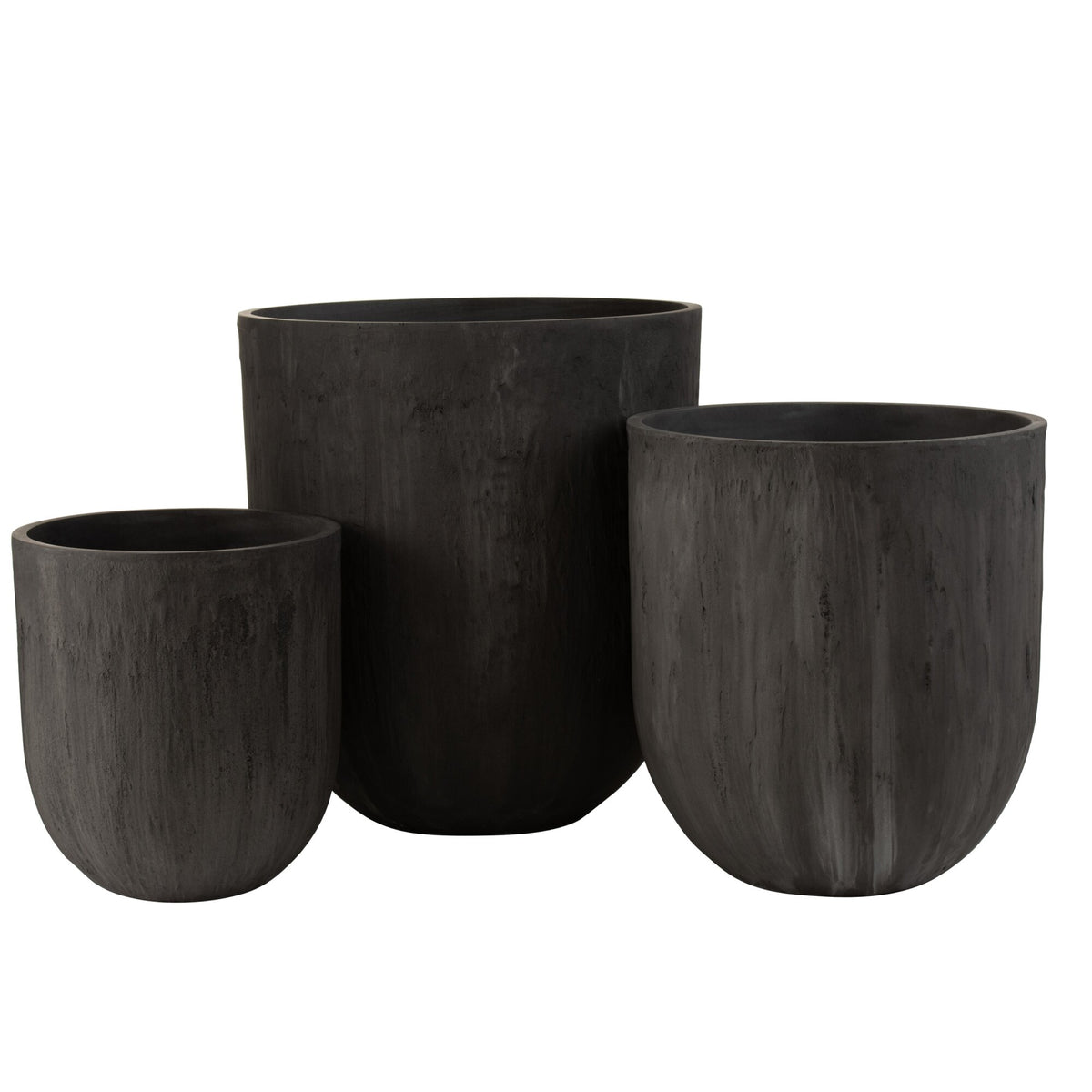 Set of 3 Round Ceramic Tall Black Vases J-Line