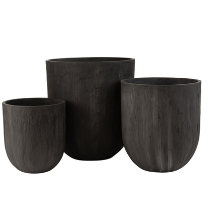 Set of 3 Round Ceramic Tall Black Vases J-Line