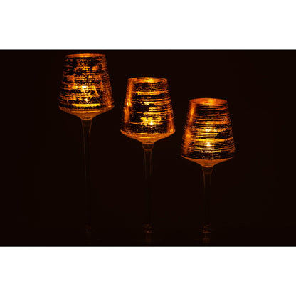 Set Of 3 Glass Tealight Holders On Gold Stand J-Line