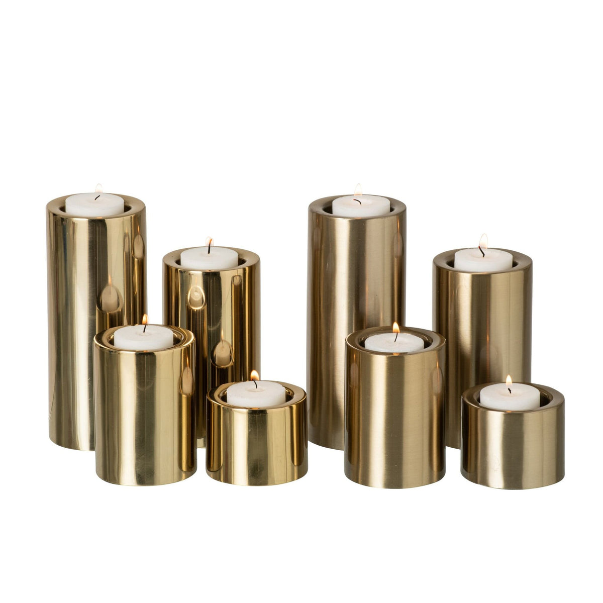 Set of 8 Tealight Holders Glossy And Matte Steel Gold J-Line