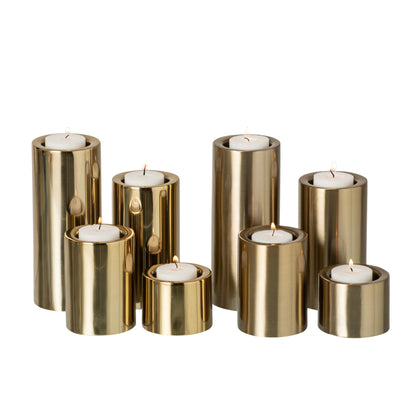 Set of 8 Tealight Holders Glossy And Matte Steel Gold J-Line