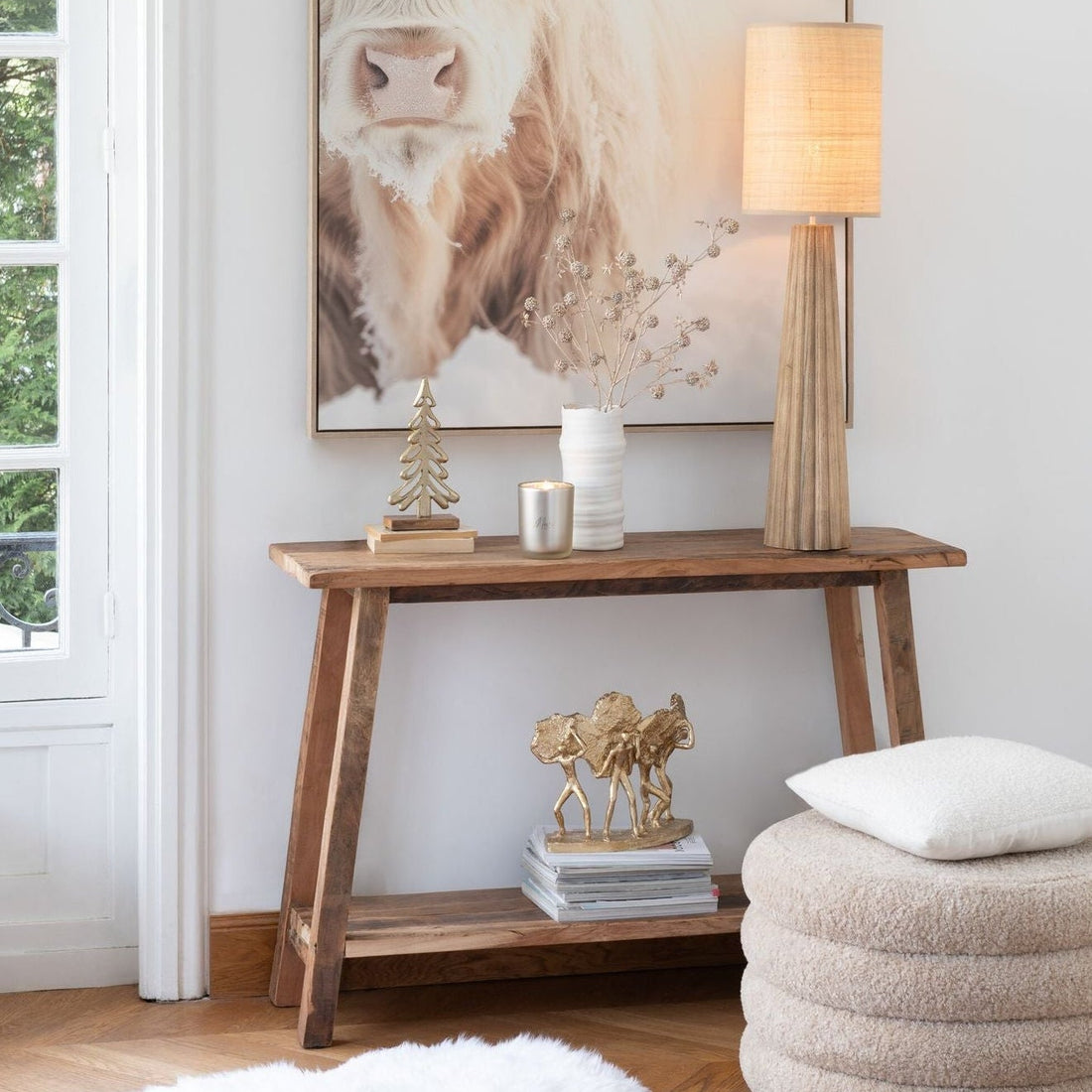 Square Side Table Recycled Wood Natural J-Line