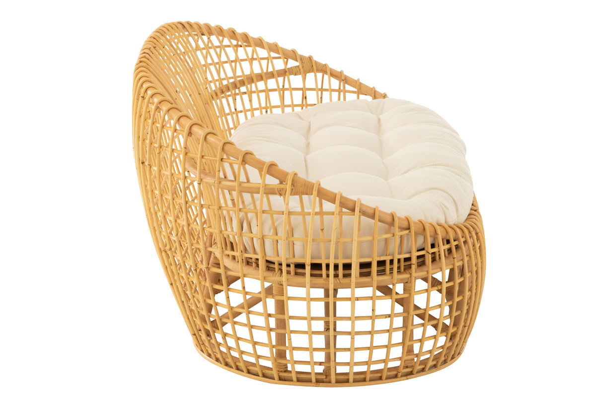 Sofa Lise + Kussen 2 Personen Rotan/Textiel Naturel/Wit J-Line - Bankstel - J-Line - livinglovely.nl