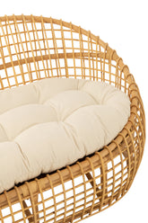 Sofa Lise + Kussen 2 Personen Rotan/Textiel Naturel/Wit J-Line - Bankstel - J-Line - livinglovely.nl