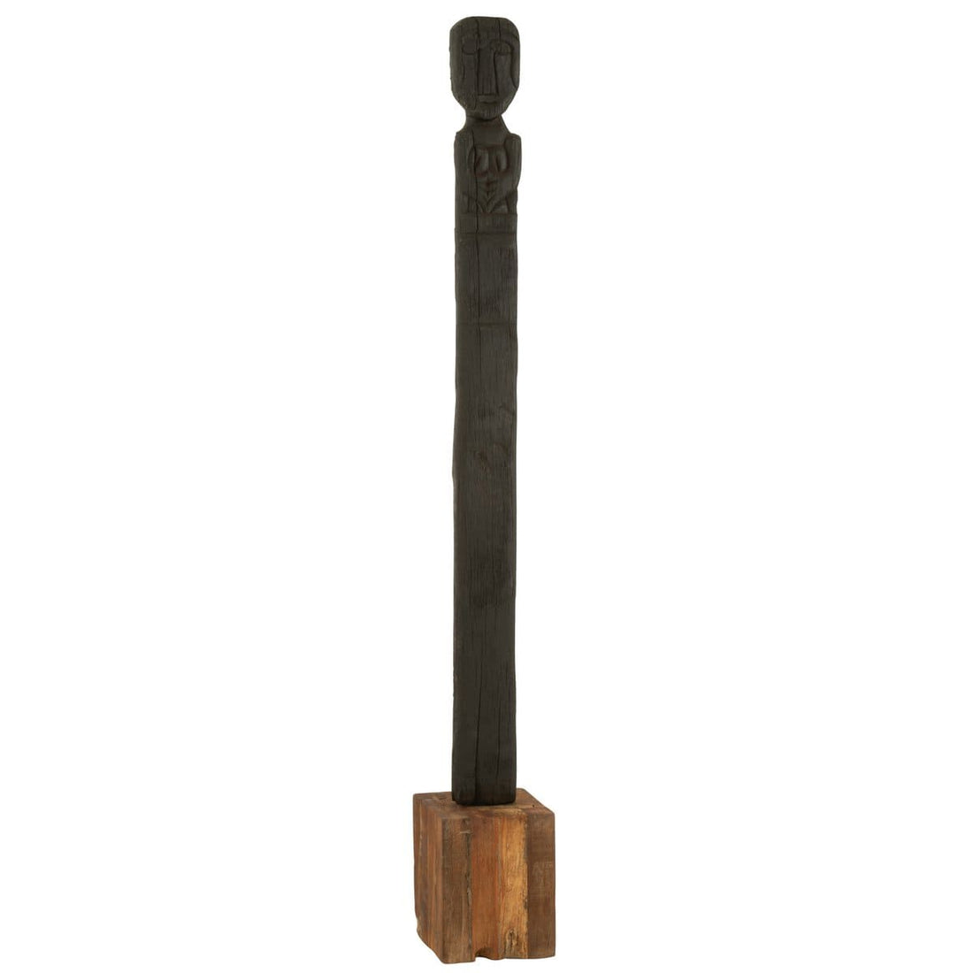 Statue Kuru Gerecycleerd Hout Zwart/Naturel - Beeld - J-Line - livinglovely.nl