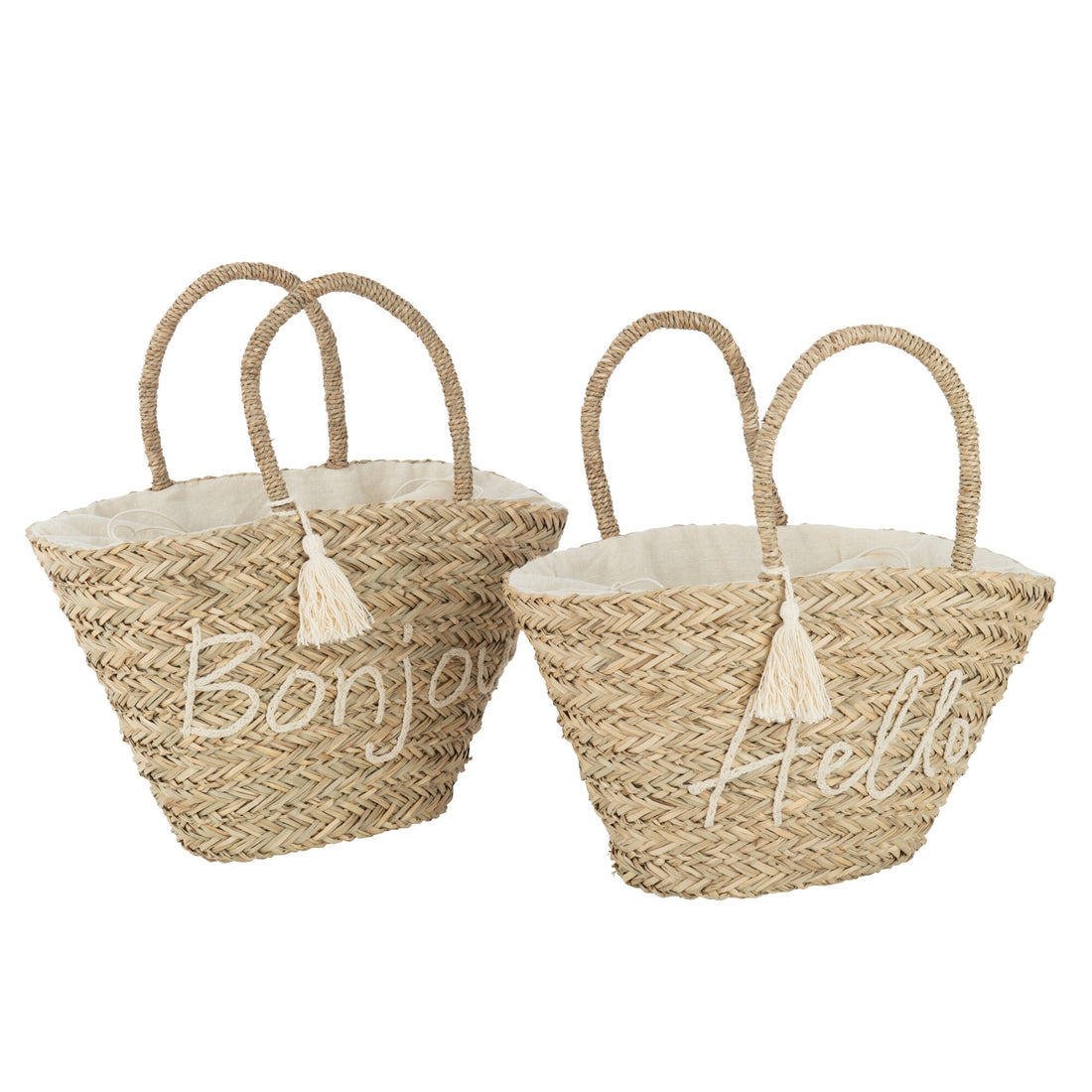 Beach Bag Bonjour/Hello Tassel Natural/White Assortment Of 2 J-Line