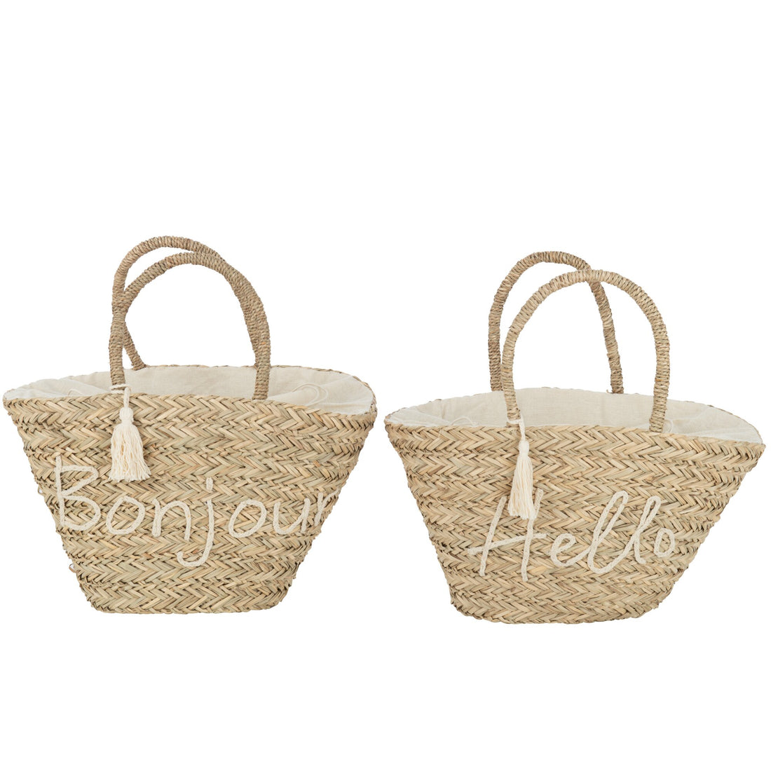 Beach Bag Bonjour/Hello Tassel Natural/White Assortment Of 2 J-Line