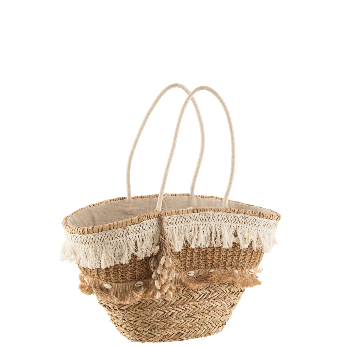 Beach Bag Straw Tassels Jute Natural/Ecru J-Line