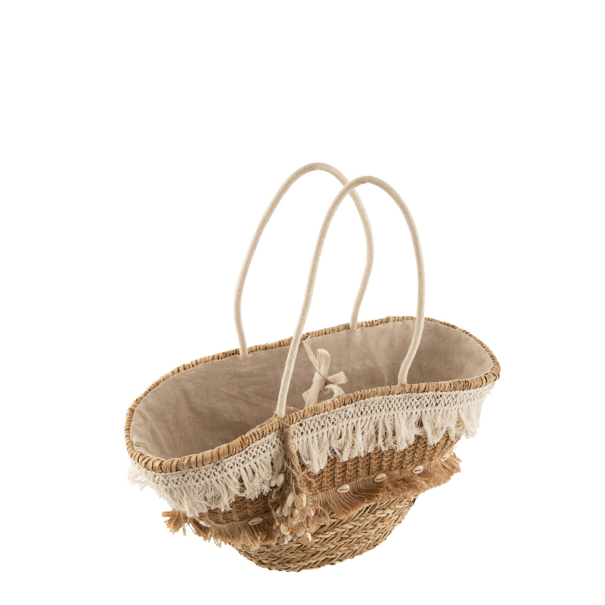 Beach Bag Straw Tassels Jute Natural/Ecru J-Line