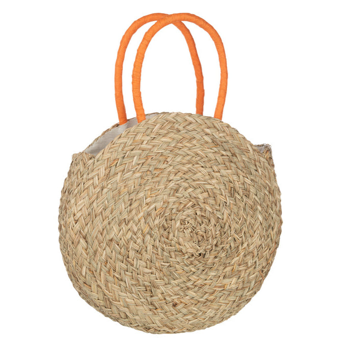Strandtas Rond Bloem Zeegras Nat/Oranje - Tas - J-Line - livinglovely.nl