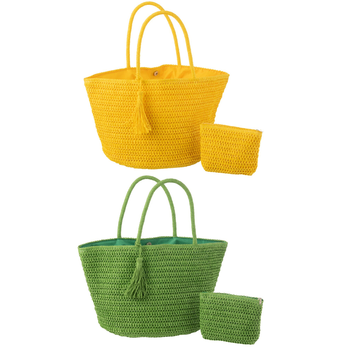 Beach Bag + Small Bag Green/Yellow Set of 2 J-Line