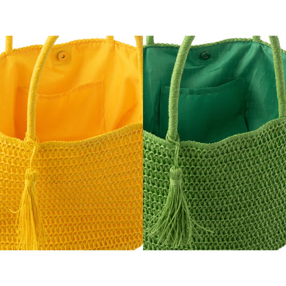 Beach Bag + Small Bag Green/Yellow Set of 2 J-Line