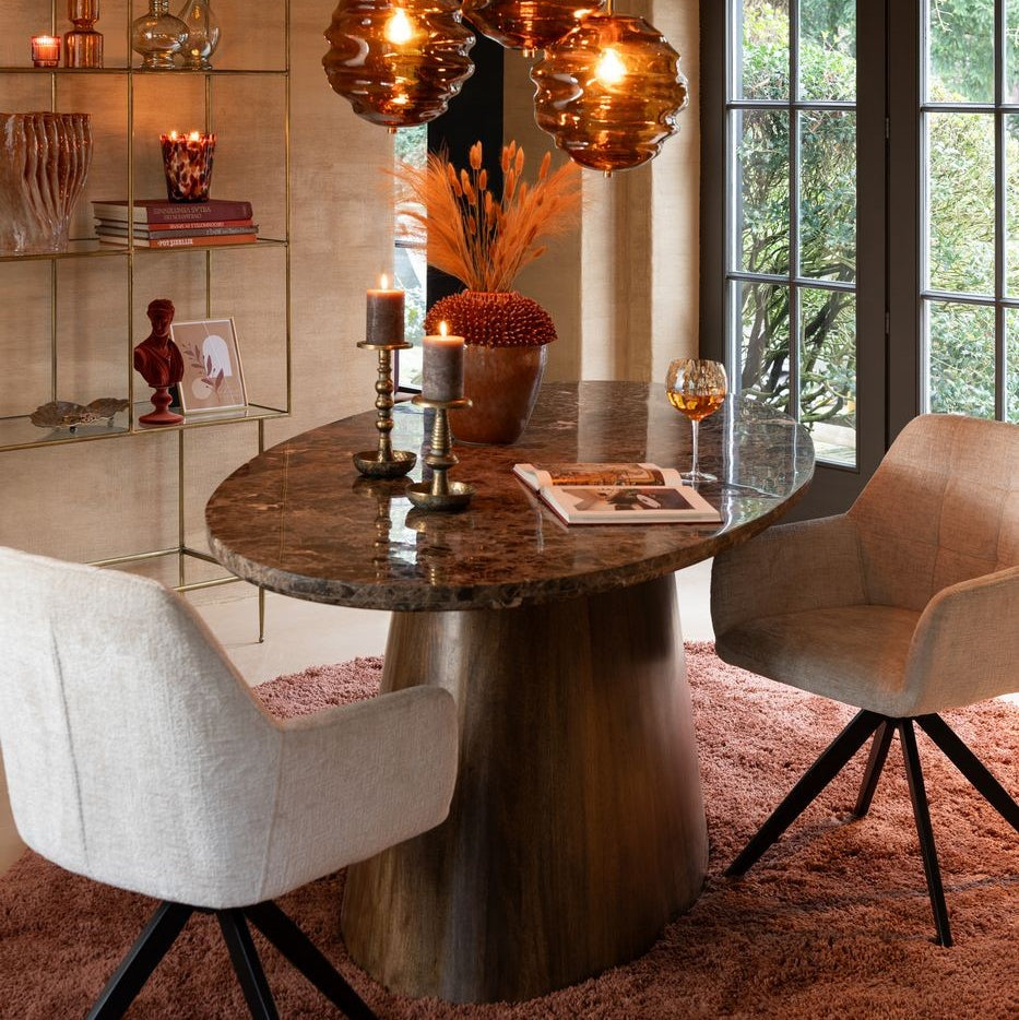 Oval Table Marble/Mango Wood Brown J-Line