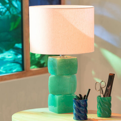 Table Lamp 3 Cubes Glass Dark Green J-Line
