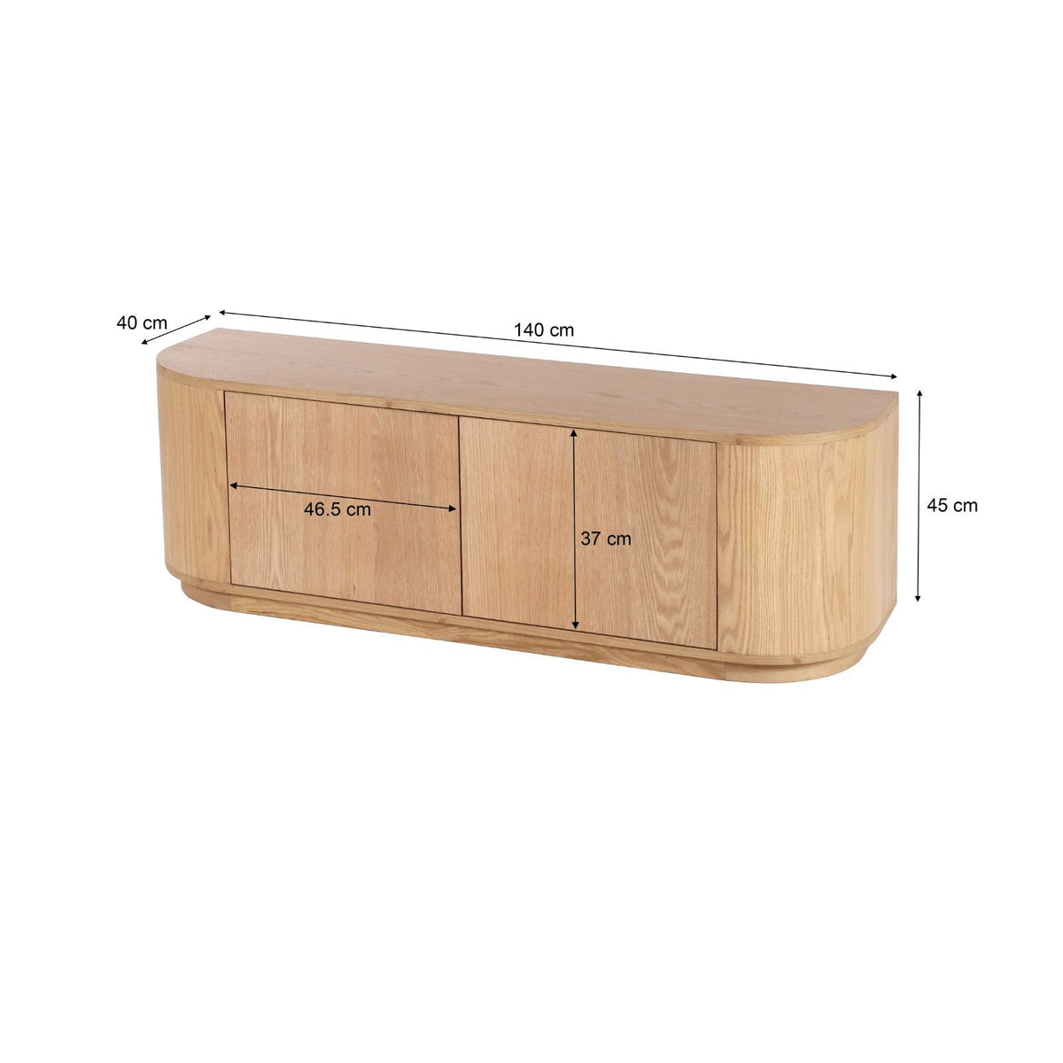 Afmetingen TV-meubel Novero 140cm: L140cm x B40cm x H45cm