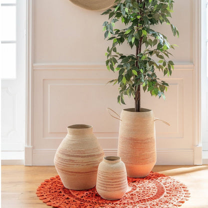 Striped Seagrass Basket Natural/Dark Orange J-Line