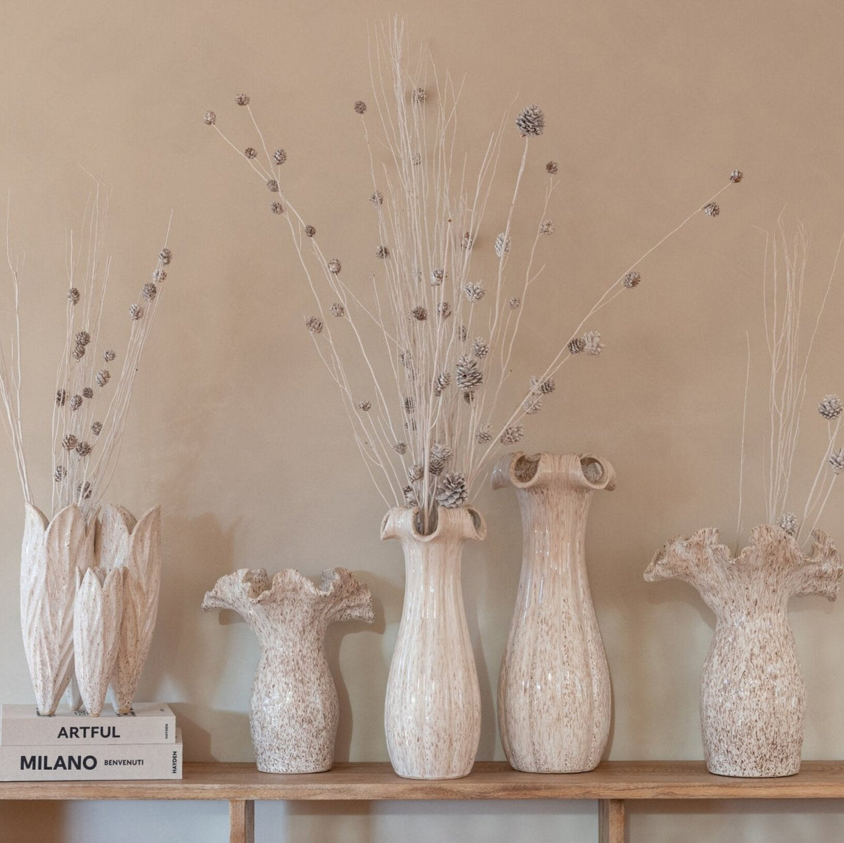 Vase Glazed Ceramic Beige Large J-Line