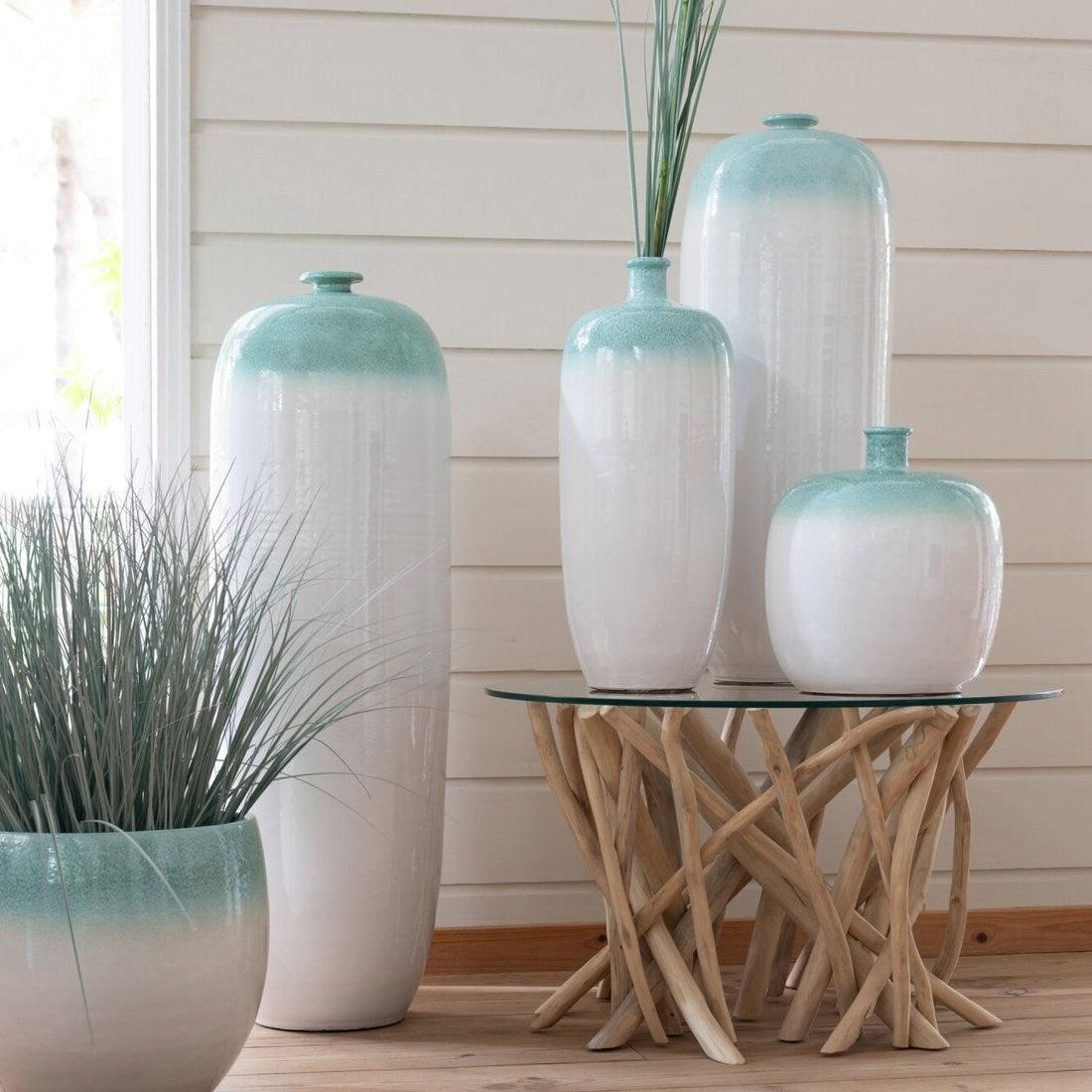 Ceramic Vase Mint Green/White J-Line