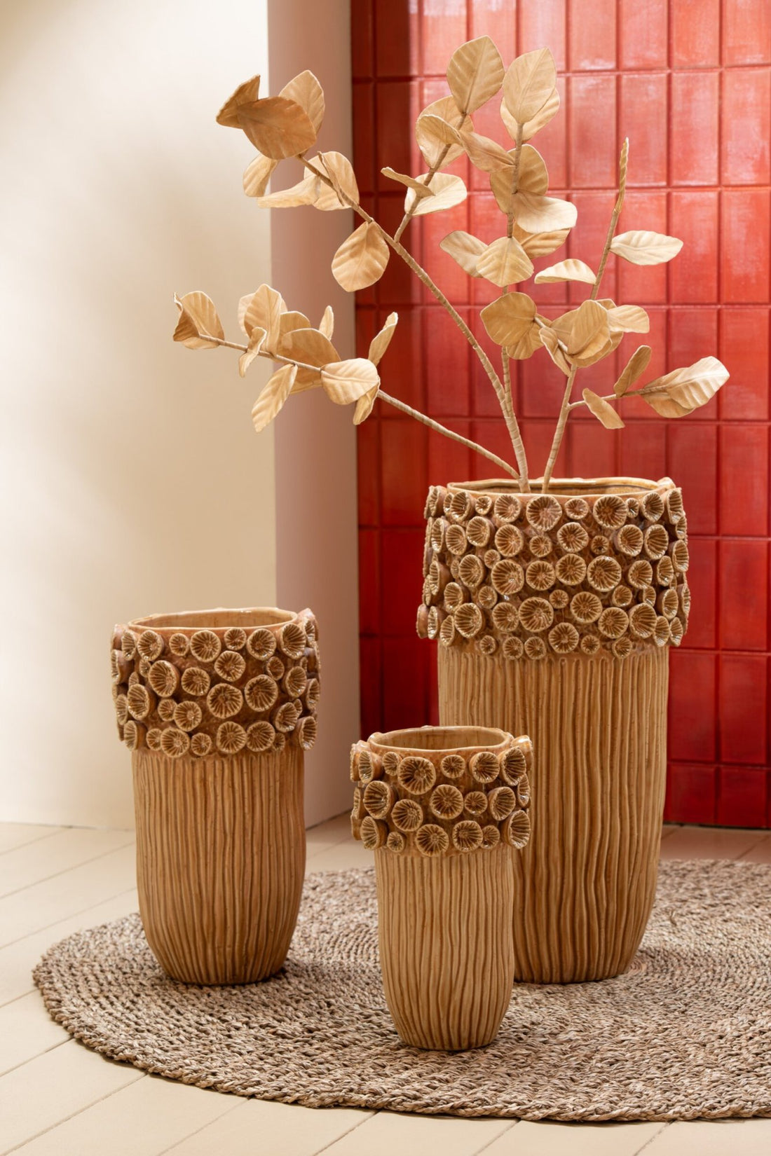 Tall Coral Clay Vase Ochre Medium J-Line