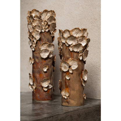 Vaas Paddenstoelen Steengoed Bruin Beige Small van J-Line, vierde weergave van de bruine cilindervaas