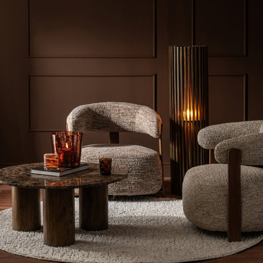 Floor Lamp Ribbed Mango Wood Dark Brown J-Line