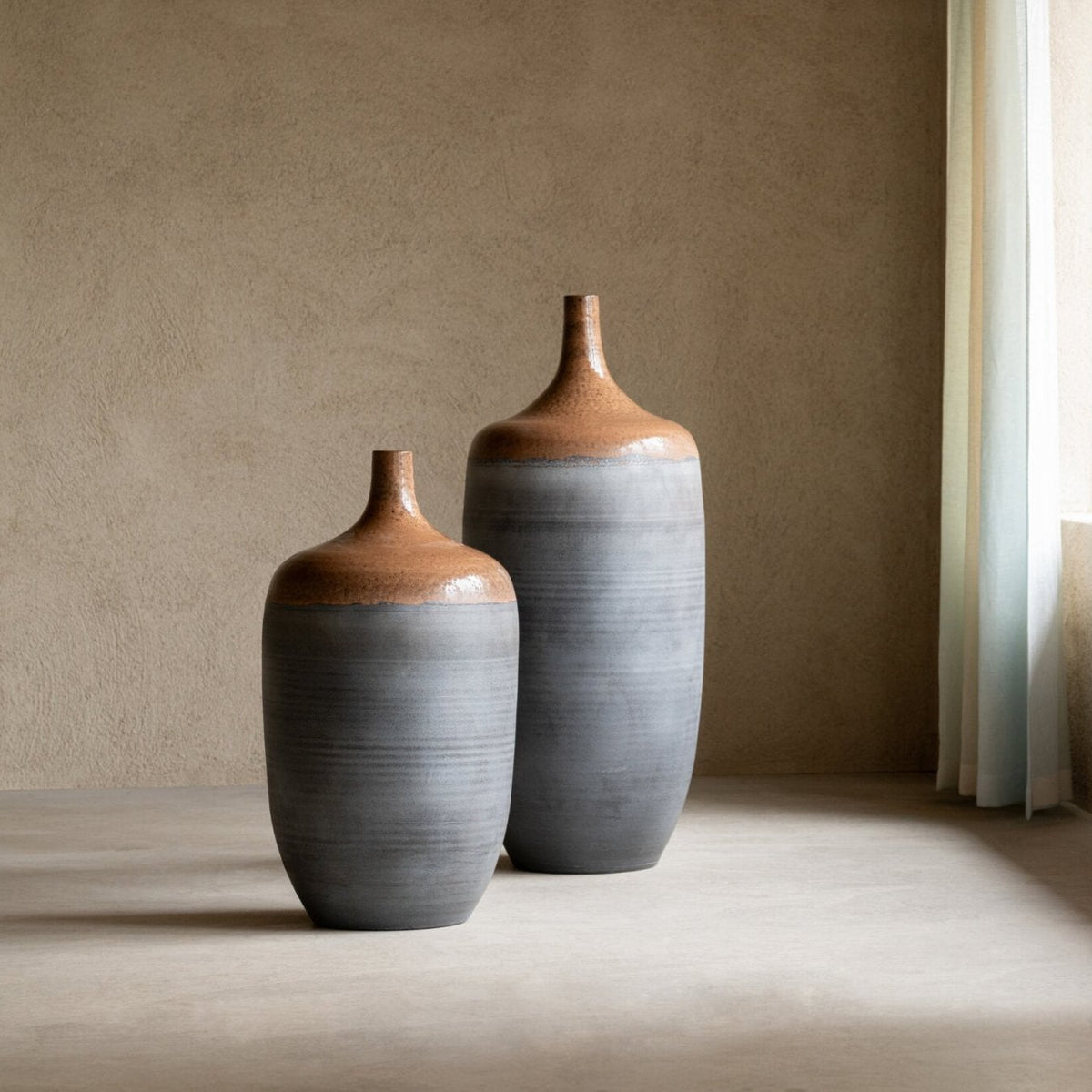 Floor Vase Bottle Ceramic Caramel/Gray-Blue Small J-Line