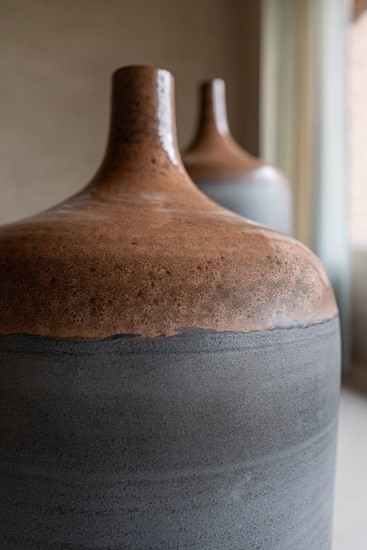 Floor Vase Bottle Ceramic Caramel/Gray-Blue Small J-Line