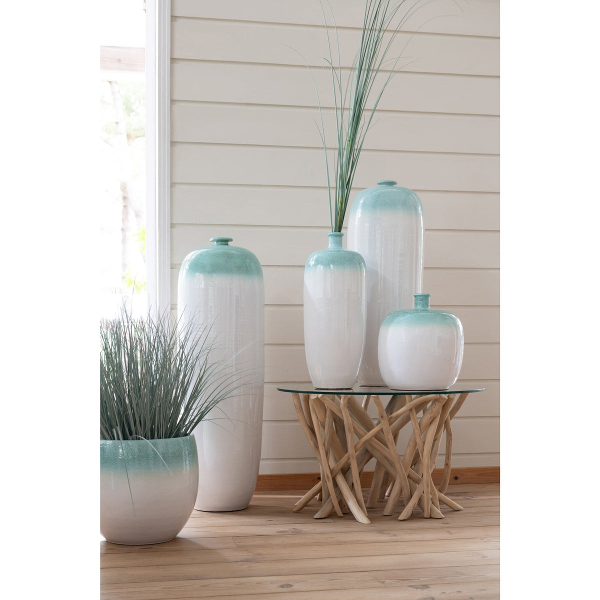 Floor Vase Ceramic Mint Green/White Large J-Line