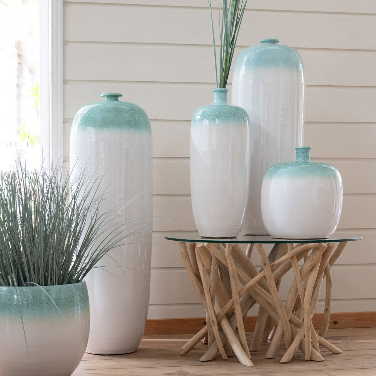 Floor Vase Ceramic Mint Green/White Medium J-Line