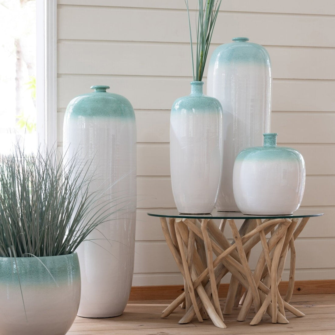 Floor Vase Ceramic Mint Green/White Small J-Line