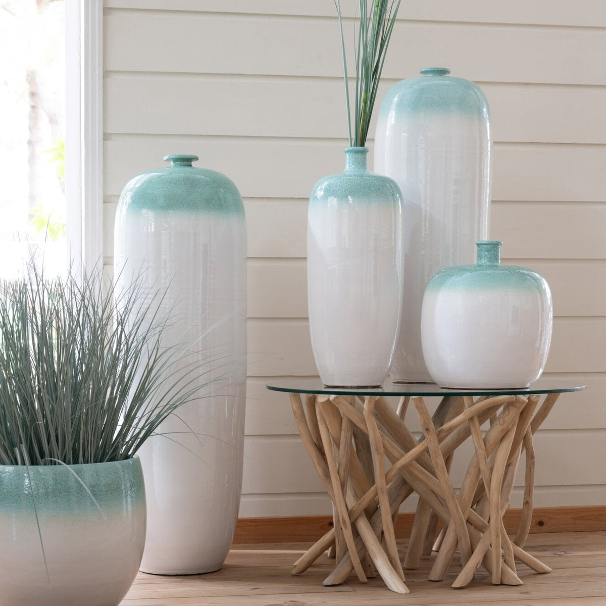 Floor Vase Ceramic Mint Green/White Small J-Line