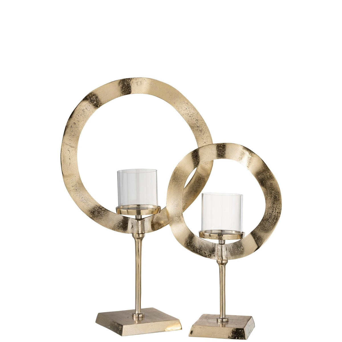 Windlicht Rond Voet Aluminium Goud Large - Windlicht - J-Line - livinglovely.nl
