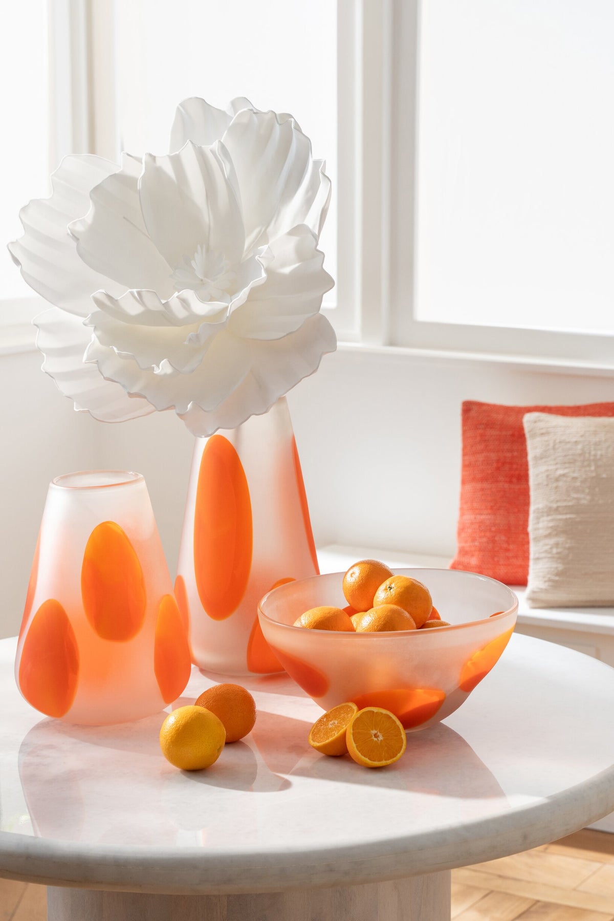 Tealight Holder Dotted Glass Dark Orange/Transparent Large J-Line