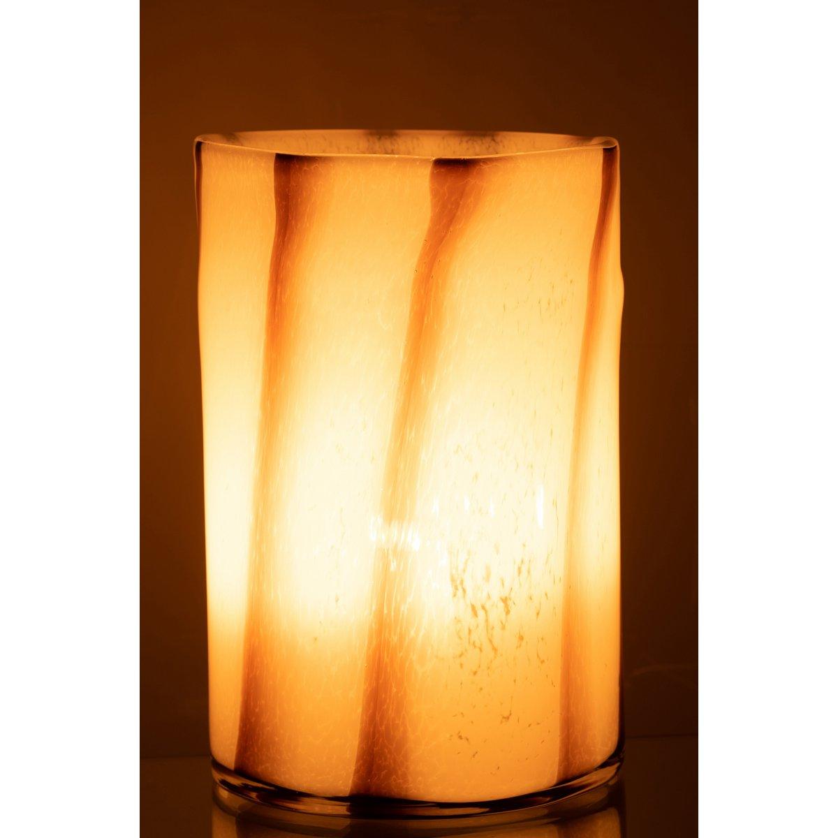 Windlicht Strepen Safari Glas Wit/Bruin Large - Windlicht - J-Line - livinglovely.nl