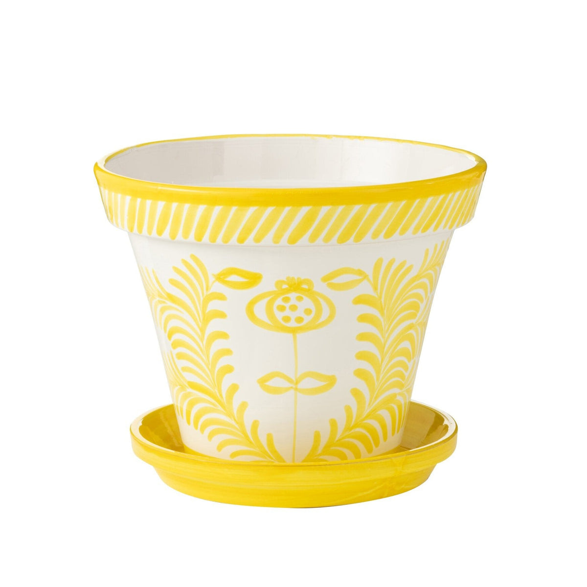 XL Granada Striped Yellow/White Ceramic Flower Pot J-Line