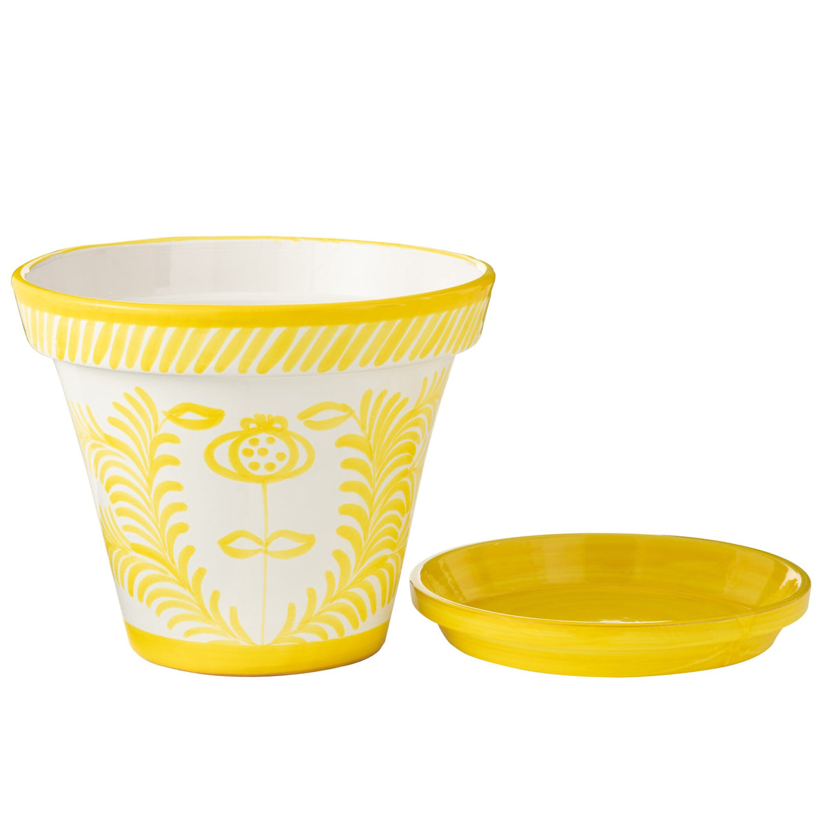 XL Granada Striped Yellow/White Ceramic Flower Pot J-Line