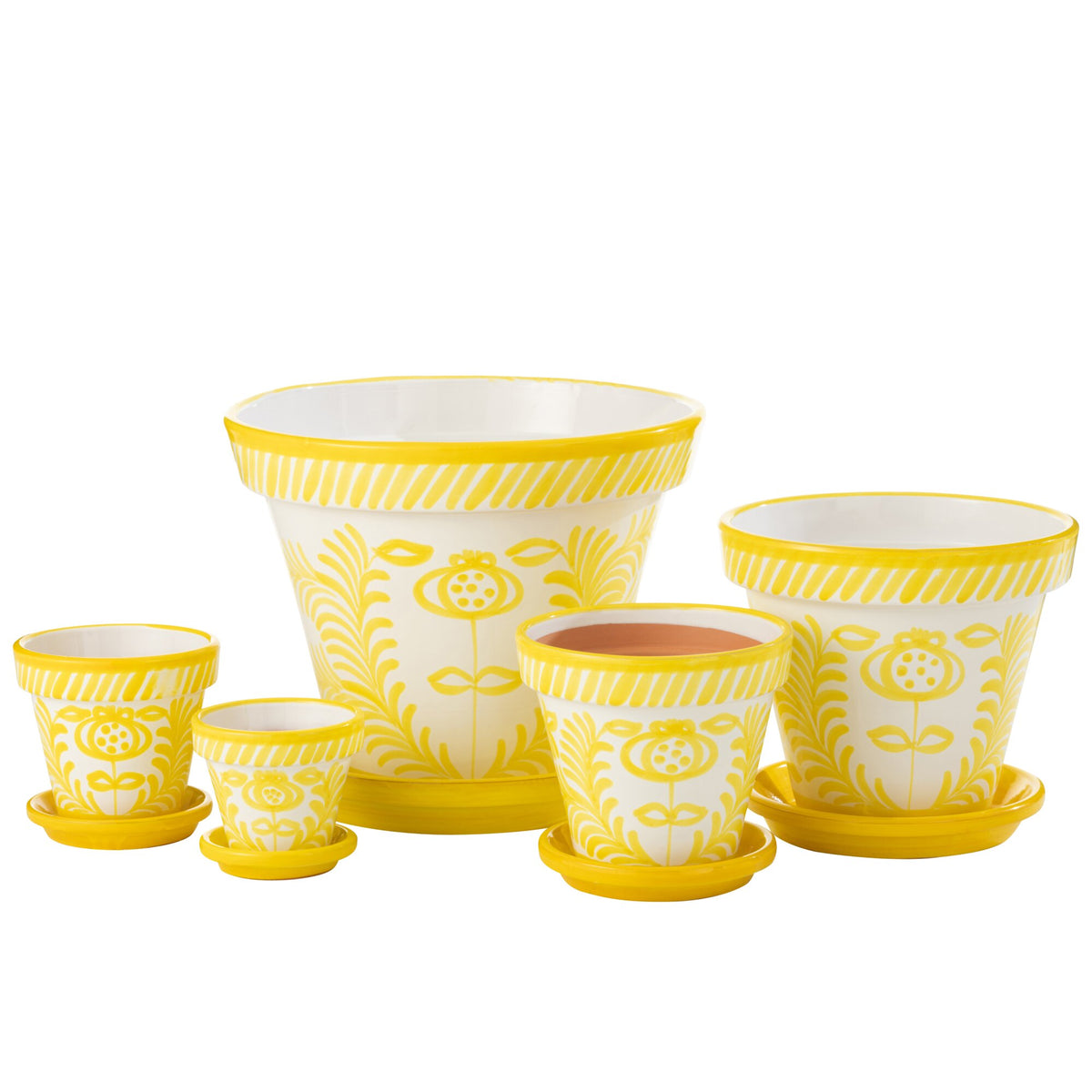 XL Granada Striped Yellow/White Ceramic Flower Pot J-Line